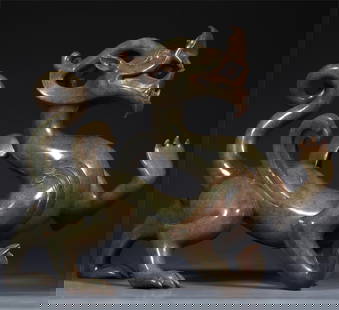 A large ornament of Hetian jade auspicious beast in the Han Dynasty: Han Dynasty Hetian jade beast ornament Size: L:38cm W:15.5cm H:28.5cm W:6kg (The Dimensions Of All Batches Are Manually Measured.If You Need More Detailed Information, Please Contact Our Customer Serv