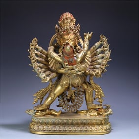 An eighteenth-century bronze gilt statue of the Joy Buddha
