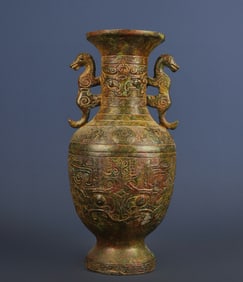 A bronze double dragon round vase of the Western Zhou Dynasty