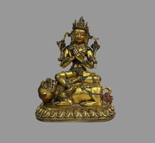 A beautiful bronze gilt Manjushri Bodhisattva