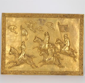 A copper gilt plate painting of the Hu people hunting in Liao Jin