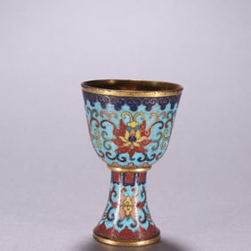 A copper-gilt cloisonné lotus pattern wine glass from the Qing Dynasty