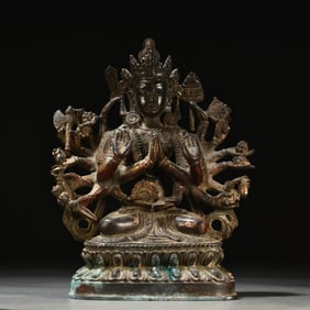 A bronze three-eyed and eighteen-armed Buddha Mother of the Ming Dynasty
