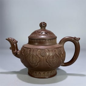 A piece of Qing Dynasty print pastel hollow dragon head palace lamp pot made by Xu Wenting of Jingxi