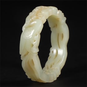 A Han Dynasty Hetian jade seed material double phoenix bead bracelet