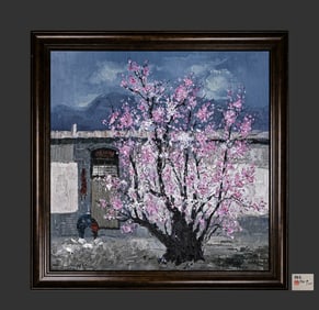 A beautiful oil painting frame of Wu Guanzhong's cherry blossom painting