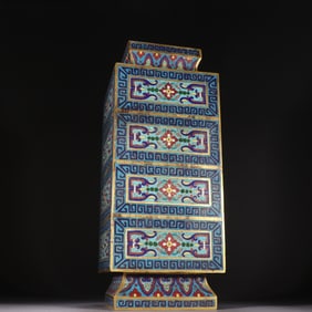 A copper-gilt cloisonné floral pattern square bottle from the Qing Dynasty