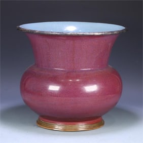 A large silver-rimmed flower pot from the Jun kiln in the Song Dynasty