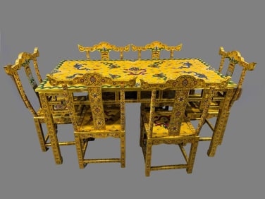 One piece of exquisite copper tire handmade cloisonné cloisonné (Kowloon dining table set for six