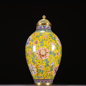 A Qing Dynasty copper tire painting enamel entwined vase