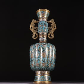 A bronze cloisonné double dragon ear bottle from the Qing Dynasty