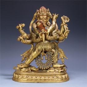 An eighteenth-century bronze gilt statue of the Joy Buddha