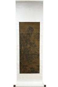 A silk vertical scroll of Qiu Ying in the Ming Dynasty