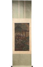 A beautiful picture of the Five Dynasties of Zhou Wenju silk lotus pavilion fishing lady