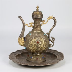 A set of sterling silver entwined dragon pattern pot trays