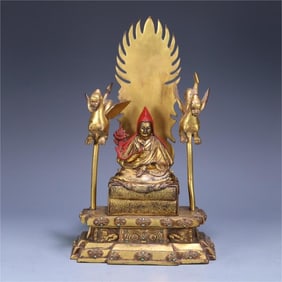 A fourteenth-century Buddhist bronze gilt statue of Tsongkhapa