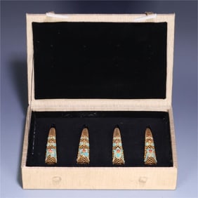 A set of silver gilt filigree dotted Cui Fulu Shouxi nails from the Qing Dynasty court period