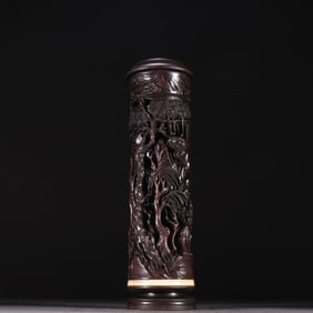 A small leaf rosewood carved character story incense tube in the Qing Dynasty