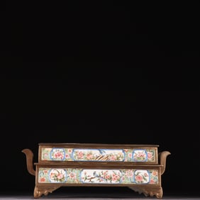 A Qing Dynasty copper tire painting enamel flower and bird pattern aromatherapy stove