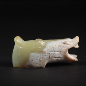 An ancient jade horse head scepter handle of the Han Dynasty