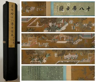 A beautiful Tang Yin "Eighteen Scholars Picture" hand scroll