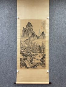 A vertical scroll of Tang Yin's landscape figures on paper