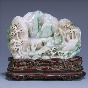 An old jade character story of the Qing Dynasty, deer crane with spring pattern, mountain ornament,