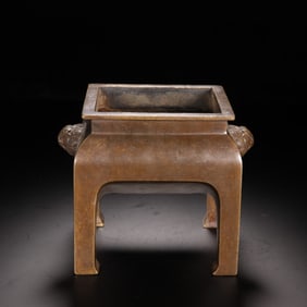 A copper-tired square tripod-style incense burner of the Ming Dynasty