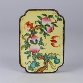 A beautiful bronze tire painting enamel Fulu Shou card