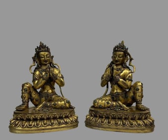 A pair of exquisite copper gilts are offered to the heavenly maidens
