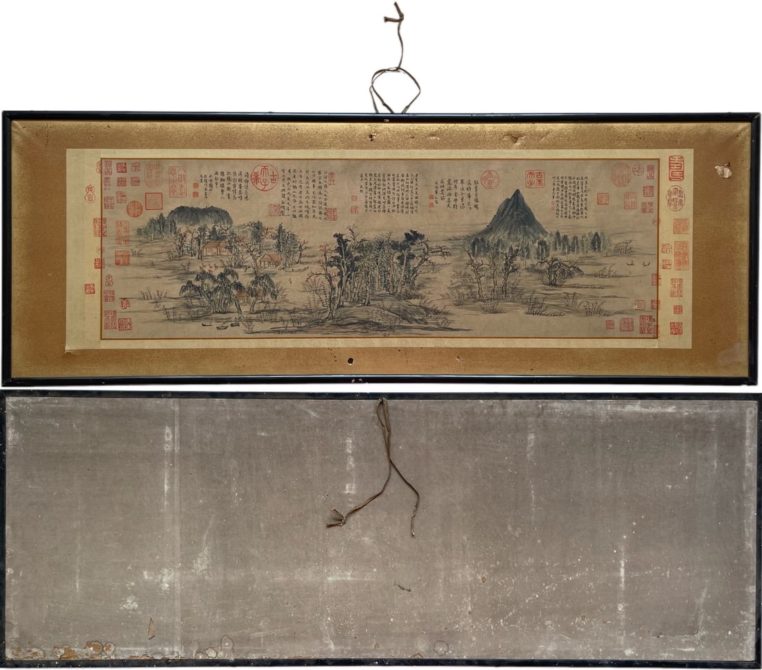 A picture of Zhao Mengfu's "Magpie Autumn Colors": Zhao Mengfu's "Magpie Autumn Color Map" Size: Outer frame 125.3×45.5cm 104×33.5cm (The Dimensions Of All Batches Are Manually Measured.If You Need More Detailed Information, Please Contact Our Custo