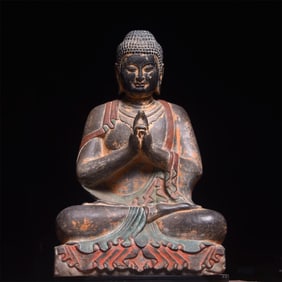 A beautiful Tang Dynasty bluestone painted Buddha statue