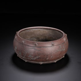 A drum-shaped nail pattern purple sand water bowl by Shao Jingnan