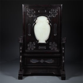 A beautiful Hetian jade mahogany inlaid Hetian jade ornament