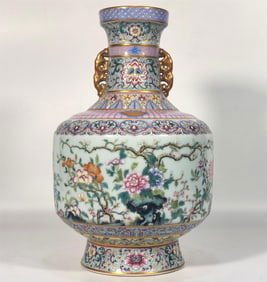 A Qing Dynasty enamel color twelve flower god amphora