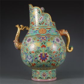 A Qing Dynasty Qianlong year enamel colored gold-painted entwined lotus flower Fushou eight treasure