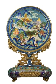 A Qing Dynasty copper gilt cloisonné enamel color fairy residence illustration ornament