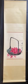 A vertical scroll on paper with Qi Baishi