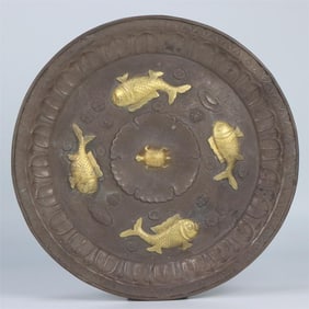 A fine sterling silver gilt lotus with fish plate