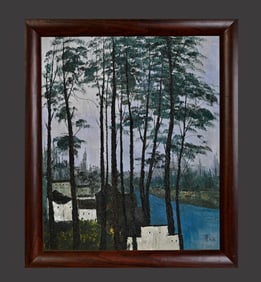An oil painting frame of Wu Guanzhong's water town wooden picture