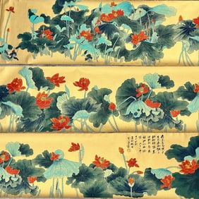 A silk lotus hand scroll by Zhang Daqian