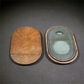 A beautiful rich flower blooming Ruan Changsheng yellow pine flower set inkstone