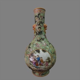 A beautiful ancient Yuexuan dragon and phoenix presents an auspicious baby play picture with two