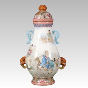 A Qing Dynasty Qianlong's Gu Yuexuan Amphora Eight Immortals Gaihui jar