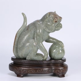A beautiful Hetian jade spirit monkey birthday ornament