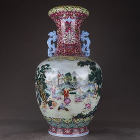 A pastel Tongjing Baizi Spring dragon amphora made in the Qianlong period of the Qing Dynasty