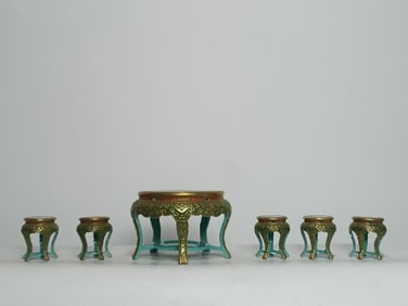 A set of Qing Dynasty Qianlong style enamel green carved entwined branches auxiliary animal pattern
