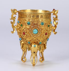 A beautiful copper-gilt gem-inlaid gold cup