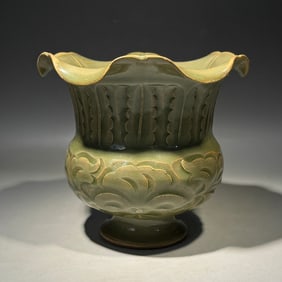 A celadon carved peony statue from the Yaozhou kiln in the Song Dynasty
