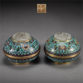 A pair of copper-tired cloisonné enamel incense boxes from the Qing Dynasty